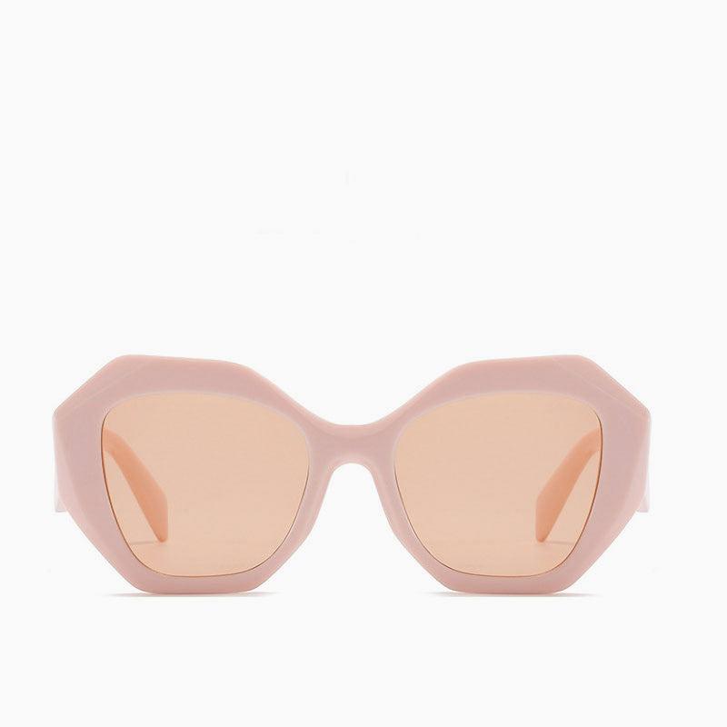 Vintage Style Bold Chunky Frame Hexagon Sunglasses - Pink