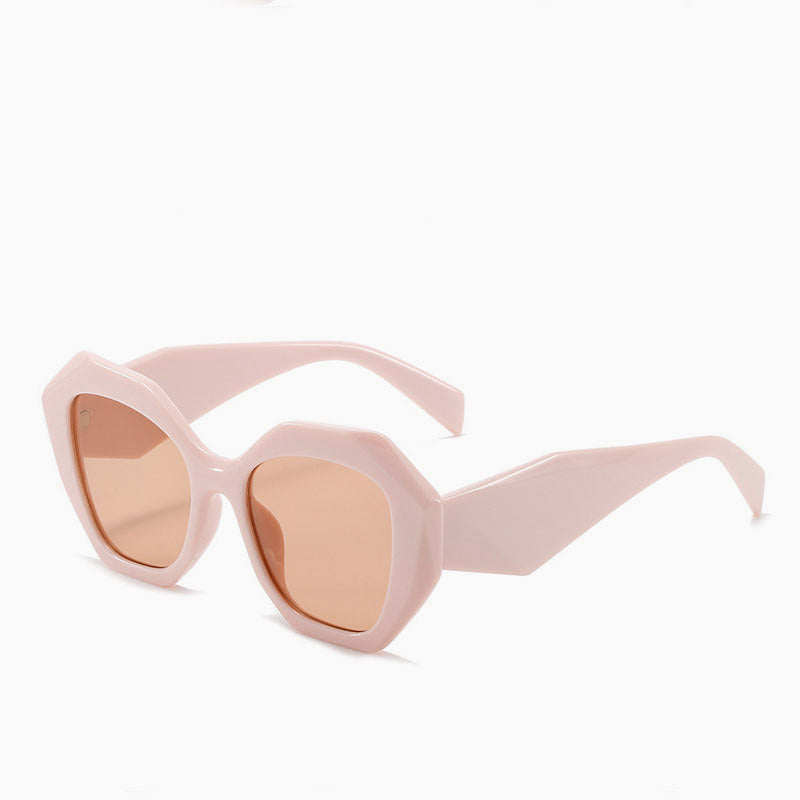Vintage Style Bold Chunky Frame Hexagon Sunglasses - Pink