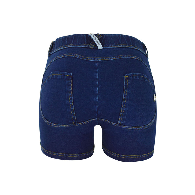 Vintage Style Low Waist Frayed Denim Shorts - Dark Blue