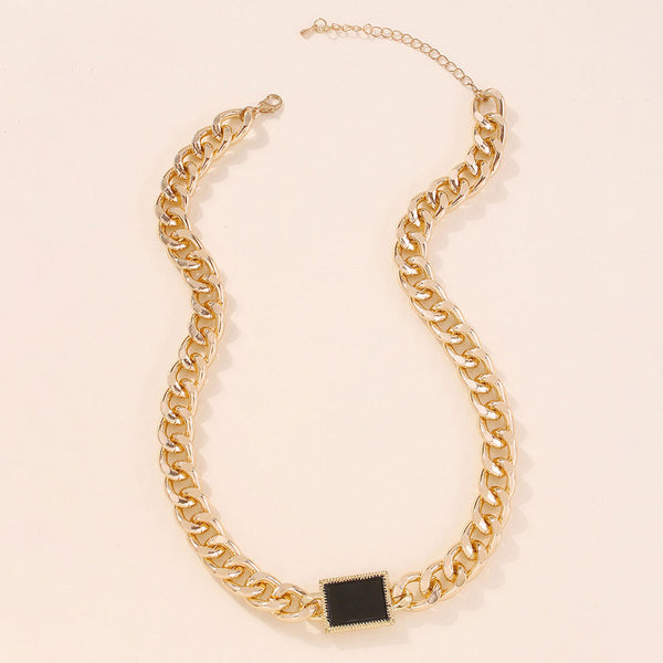 Vintage Style Onyx Helio Charm Chunky Chain Choker Necklace - Gold
